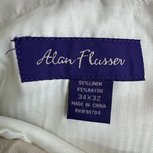 Alan Flusser Mens Linen Pants 34x32 Relaxed Fit Lightweight Pleated Front Preppy - Picture 4 of 6